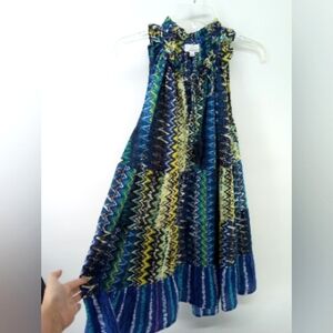 mudpie Y2K Chevron Blue Yellow Zig Zag Tassle Pull Over Dress S Breathable